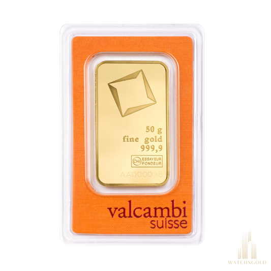 Valcambi 50g Gold Minted Gold Bar