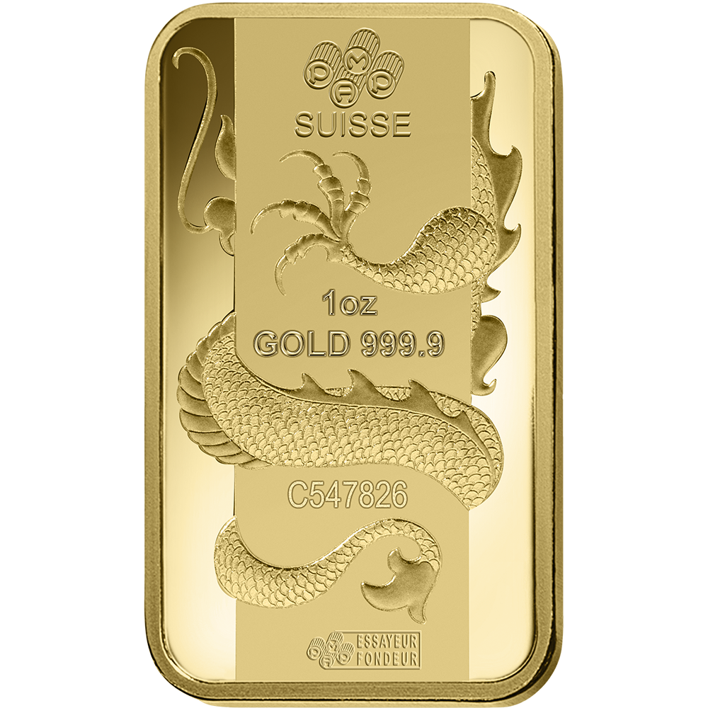 Lunar Dragon Gold Minted Bar - 1oz