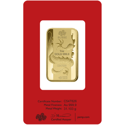 Lunar Dragon Gold Minted Bar - 1oz