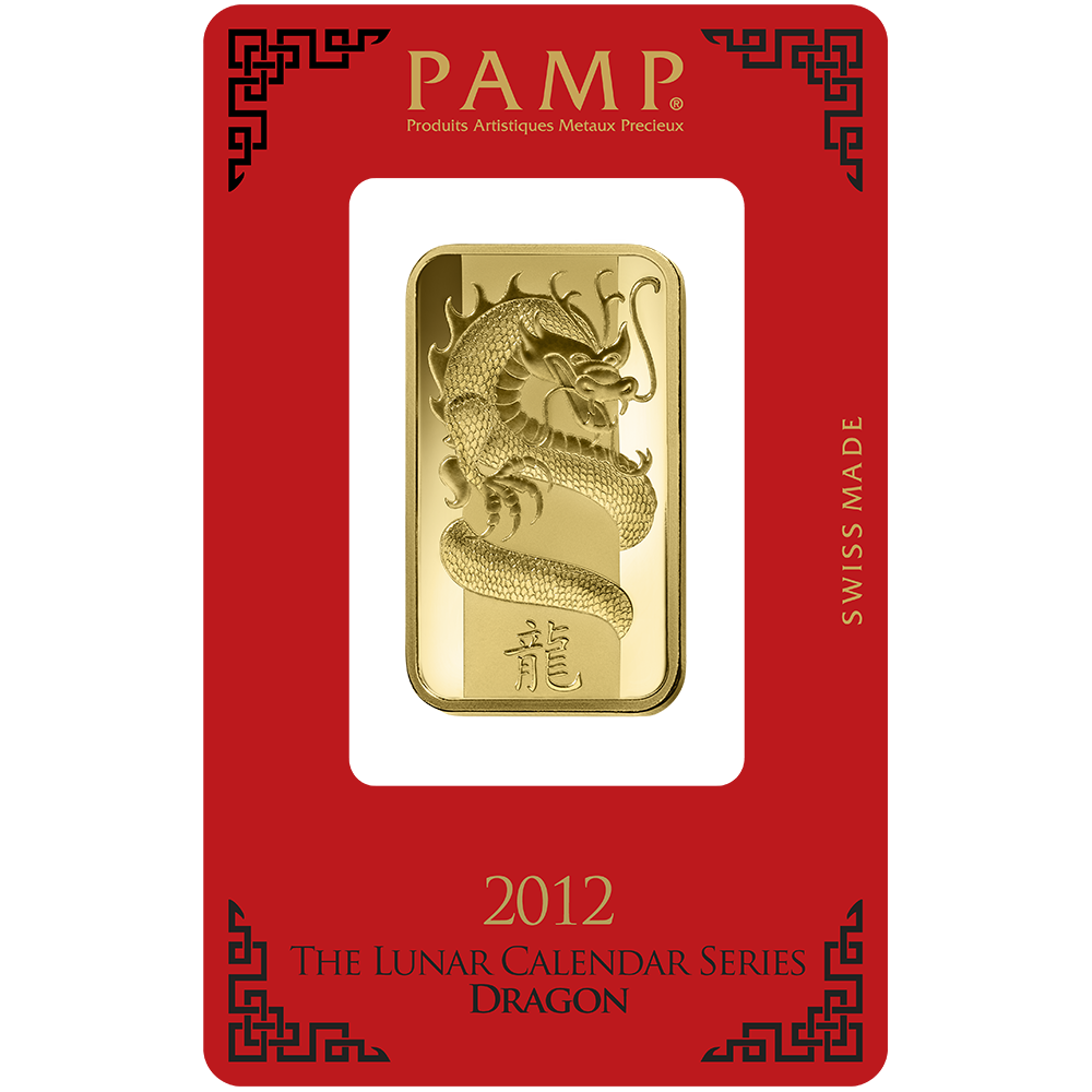 Lunar Dragon Gold Minted Bar - 1oz