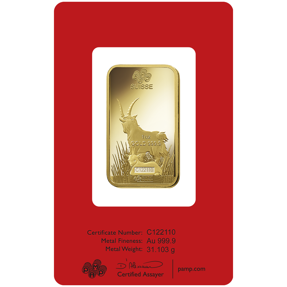 Lunar Goat Gold Minted Bar - 1oz